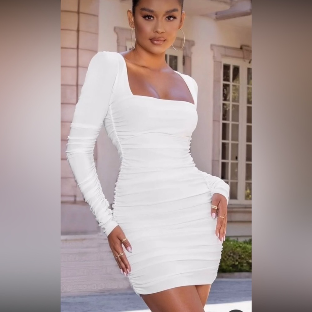 Mistress Rocks Attraction white mini dress ruched long sleeve Size XS